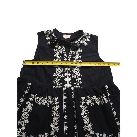 Calling June Embroidered Floral Black Dress LARGE Clean EUC Cotton/Linen - Picture 10 of 12